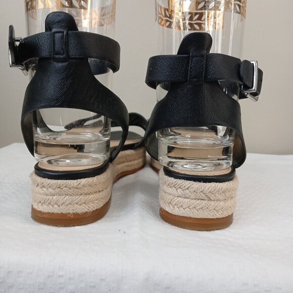 VINCE CAMUTO BLACK BASKETWEAVE ESPARDRILLE ANKLE STRAP PLATFORM SANDAL, SIZE 9 - Picture 7 of 7